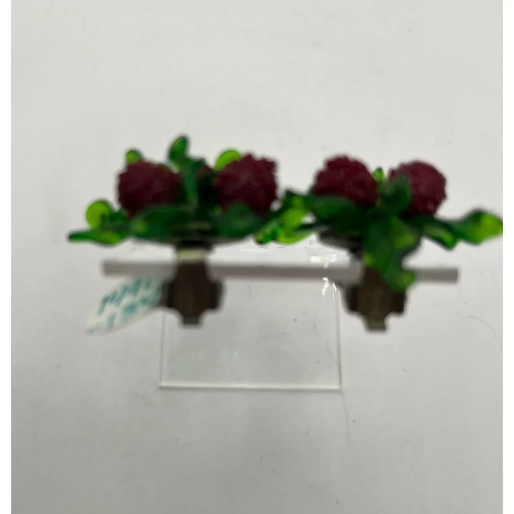 Vintage Floral Clip On Earrings Red Berry Green Leaf‎ Costume Jewelry